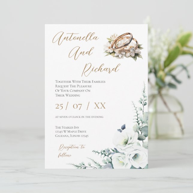 Bröllopsinbjudan till Blommigten elegant med Ringa Inbjudningar (Stående Fram)