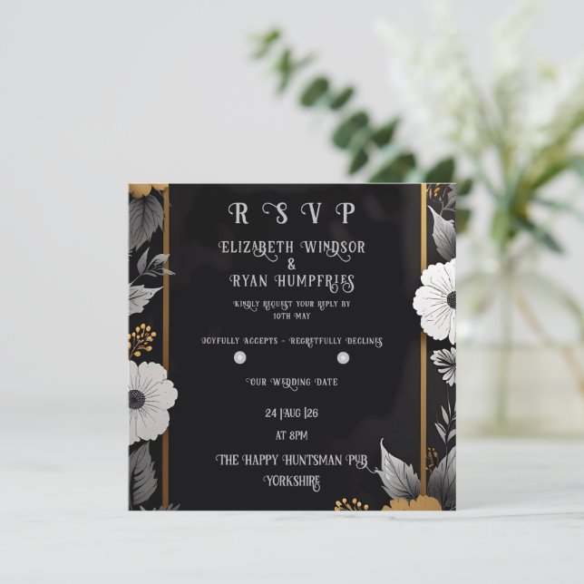 Bröllopsinbjudan till Blommigten Guld & Silver Inbjudningar (Stående Fram)