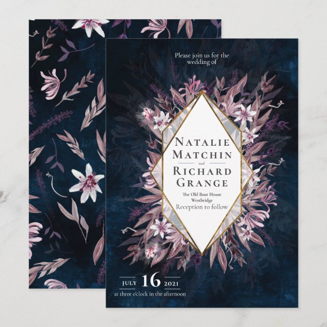 bröllopsinbjudan till blommigten i land, inbjudan (Fram/baksida)