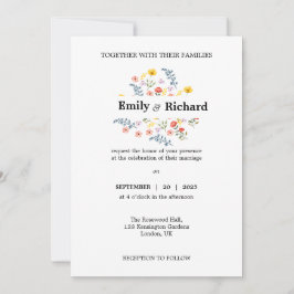 Bröllopsinbjudan till blommigten med vattenfärgslå inbjudningar