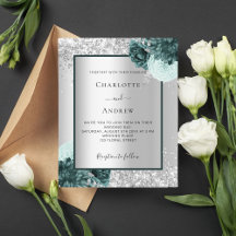 bröllopsinbjudan till blommigten Silver grönt