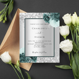 bröllopsinbjudan till blommigten Silver grönt