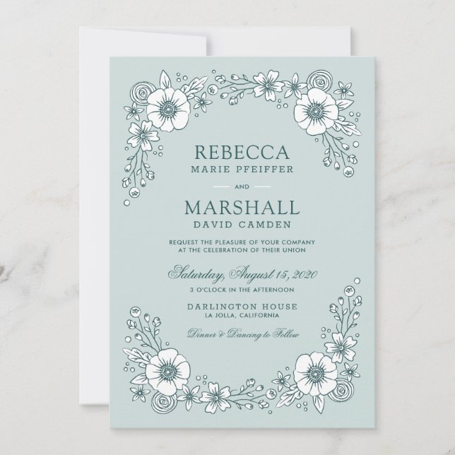 Bröllopsinbjudan till Blommigten vintage blommar - (Framsida)