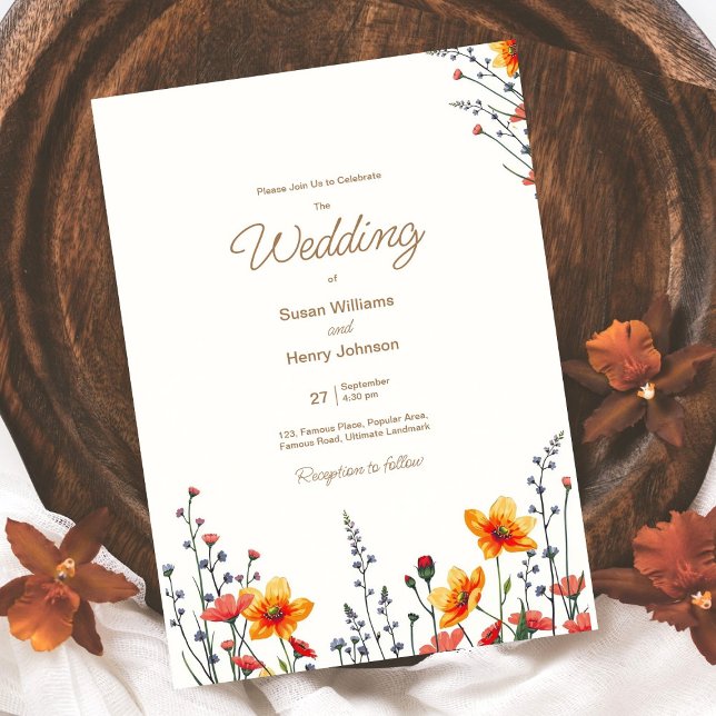 Bröllopsinbjudan till Blommigten Wildblommor | Fal Inbjudningar (best wedding card design | Fall season colors |  calligraphy watercolor wildflowers | custom )