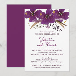 Bröllopsinbjudan till Boho Lila Watercolor Flowers Inbjudningar