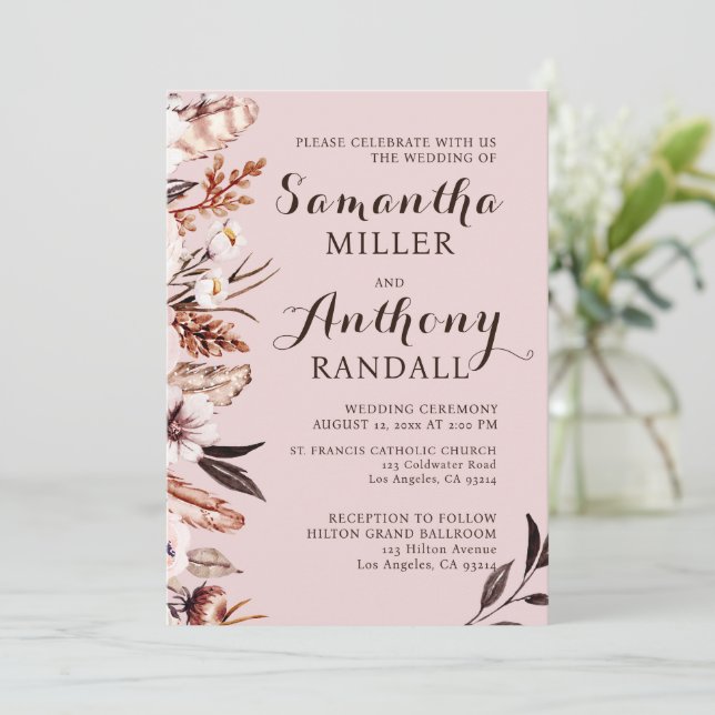 Bröllopsinbjudan till Boho Muted Watercolor Flower Inbjudningar (Stående Fram)