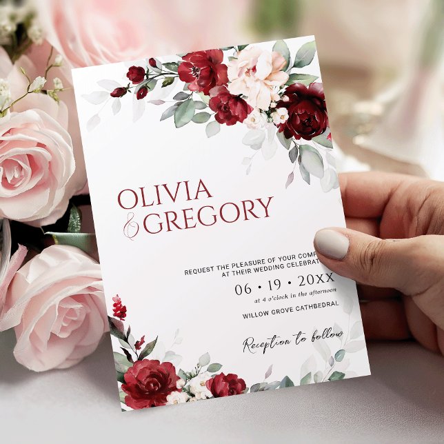 Bröllopsinbjudan till borgen för Burgundy och  Ros Inbjudningar (Skapare uppladdad)