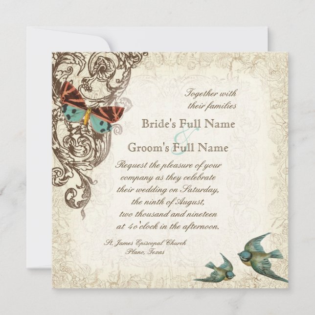 Bröllopsinbjudan till Botanica - Cream Tan Inbjudningar (Framsida)