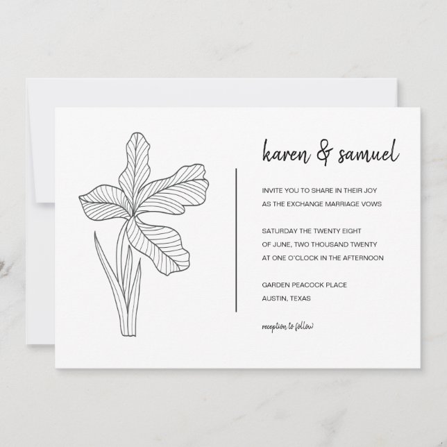 Bröllopsinbjudan till Botaniskt Hand plockade Inbjudningar (Framsida)