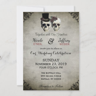 Bröllopsinbjudan till Bride & Groom Skull Goth Rus Inbjudningar