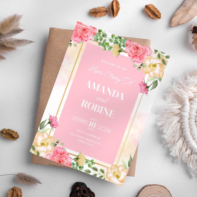 Bröllopsinbjudan till Bright Rosa Blommigt Inbjudningar (Skapare uppladdad)