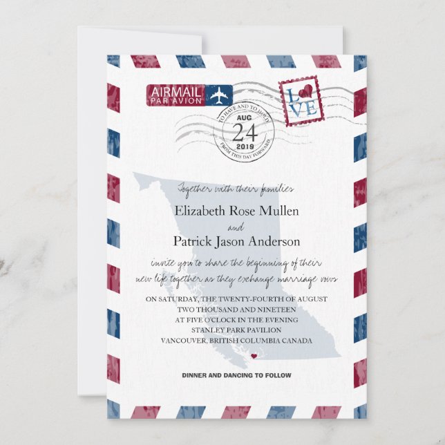 Bröllopsinbjudan till British Columbia Airmail Wed Inbjudningar (Framsida)