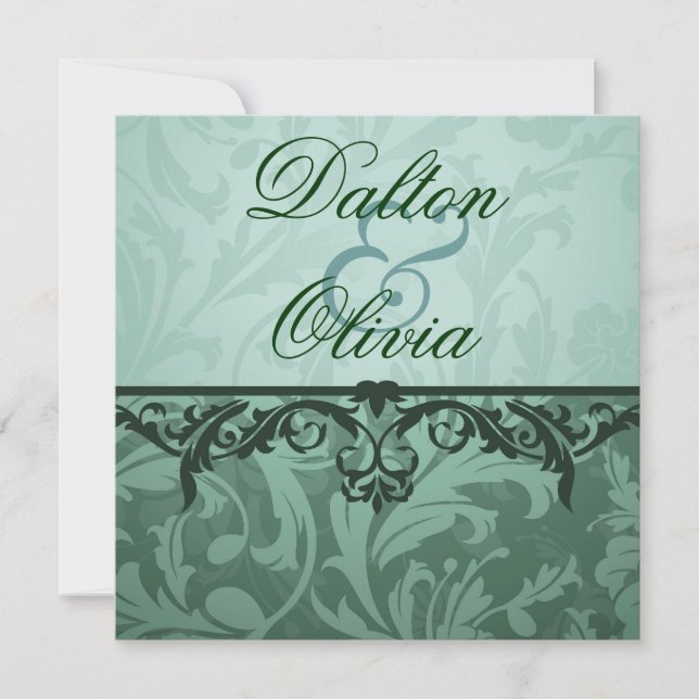 Bröllopsinbjudan till Brocade Sage Blommigt Inbjudningar (Framsida)