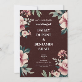 Bröllopsinbjudan till Brown Peach Blommigt Wedding Inbjudningar