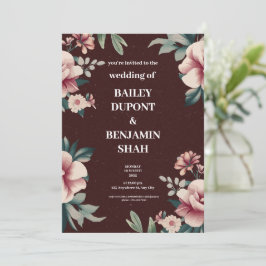 Bröllopsinbjudan till Brown Peach Blommigt Wedding Inbjudningar