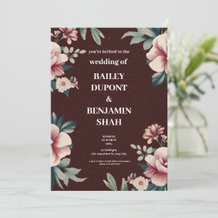 Bröllopsinbjudan till Brown Peach Blommigt Wedding Inbjudningar