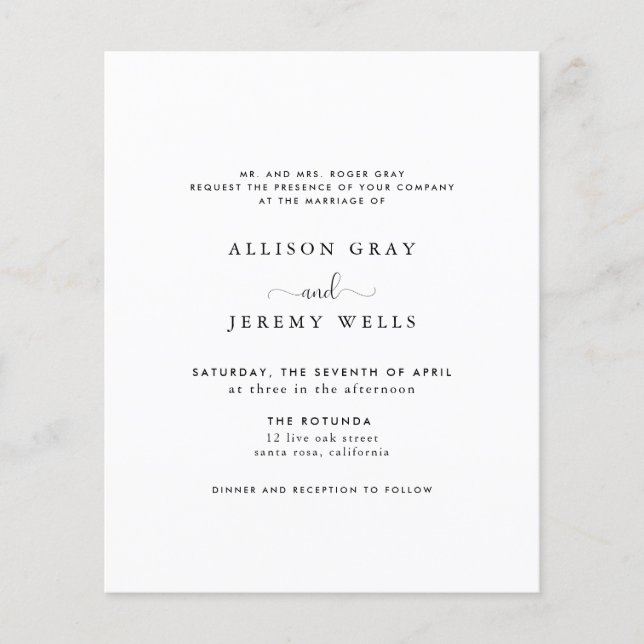 Bröllopsinbjudan till budget flygblad (Framsidan)