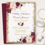 Bröllopsinbjudan till Burgundy Blommigt Guld Glitt Inbjudningar<br><div class="desc">Elegant Burgundy Watercolor Blommigt och Guld Glitter bröllop - Burgundy Script - Burgundy Back</div>