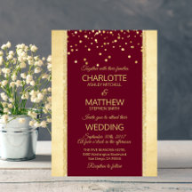 Bröllopsinbjudan till Burgundy Gold Foil Glitter