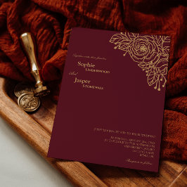 Bröllopsinbjudan till Burgundy Guld Blommigt Inbjudningar
