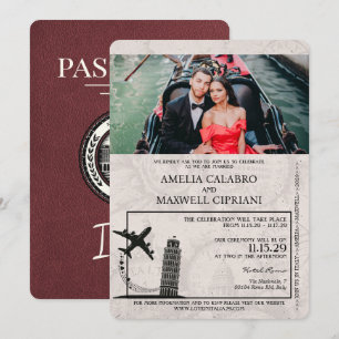 Bröllopsinbjudan till Burgundy Italien Passport-br Inbjudningar
