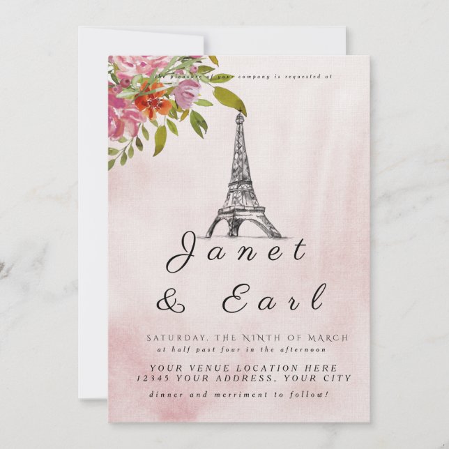Bröllopsinbjudan till Burgundy Parisian Eiffel Tor Inbjudningar (Framsida)