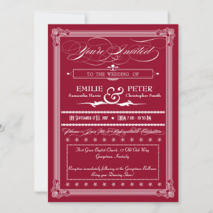 Bröllopsinbjudan till Burgundy & White Poster Stil Inbjudningar