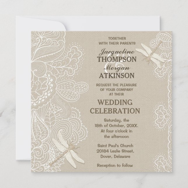 Bröllopsinbjudan till Burlap och Snöre Rustic Wedd Inbjudningar (Framsida)