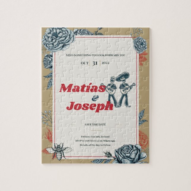 Bröllopsinbjudan till Calaveras (Gay) (Färg 4) Pussel (Vertikal)