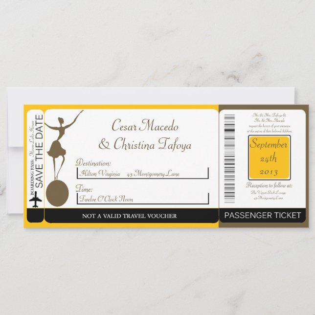 Bröllopsinbjudan till Carnival Boarding Pass Weddi Inbjudningar (Framsida)