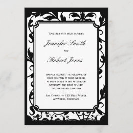 Bröllopsinbjudan till Chic Black and White Damask Inbjudningar