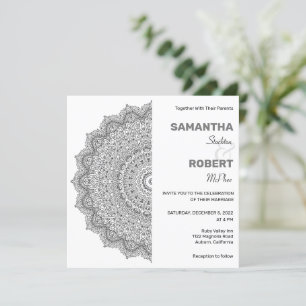 Bröllopsinbjudan till chic Black and White Mandala Inbjudningar