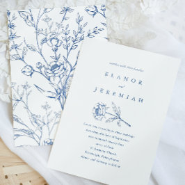 Bröllopsinbjudan till chic Blue and White Blommigt Inbjudningar