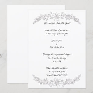 Bröllopsinbjudan till Chic White Silver Foil Blomm Inbjudningar
