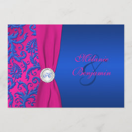Bröllopsinbjudan till Cobalt and Fuchsia Damask Inbjudningar