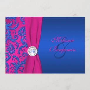 Bröllopsinbjudan till Cobalt and Fuchsia Damask Inbjudningar