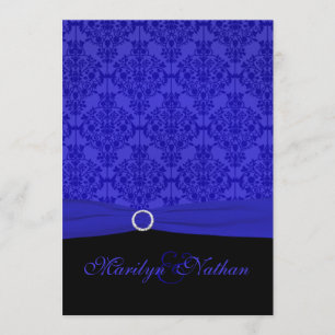 Bröllopsinbjudan till Cobalt Blue and Black Damask Inbjudningar