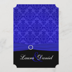 Bröllopsinbjudan till Cobalt Blue and Black Damask Inbjudningar