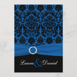 Bröllopsinbjudan till Cobalt Blue and Black Damask Inbjudningar