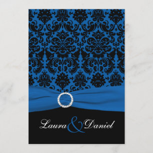 Bröllopsinbjudan till Cobalt Blue and Black Damask Inbjudningar