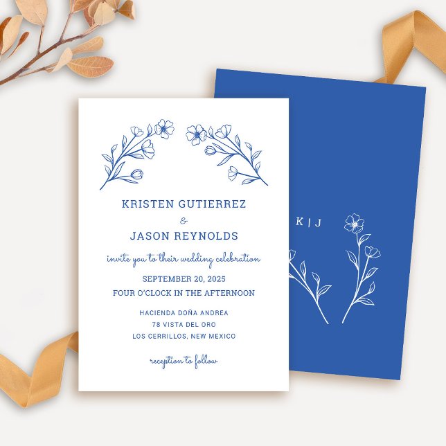Bröllopsinbjudan till Cobalt Blue Wildblomding Inbjudningar (Wildflower Wedding Invitation in Cobalt Blue)