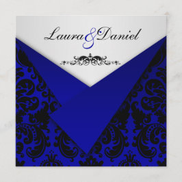 Bröllopsinbjudan till Cobolt Blue och Black Damask Inbjudningar