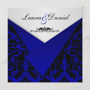 Bröllopsinbjudan till Cobolt Blue och Black Damask Inbjudningar