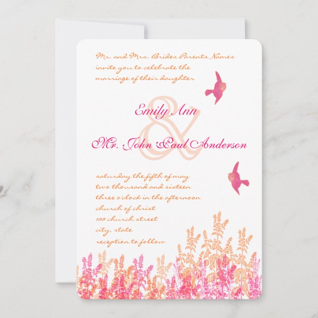 Bröllopsinbjudan till Coral & Fuchsia Flower Vinta Inbjudningar (Framsida)