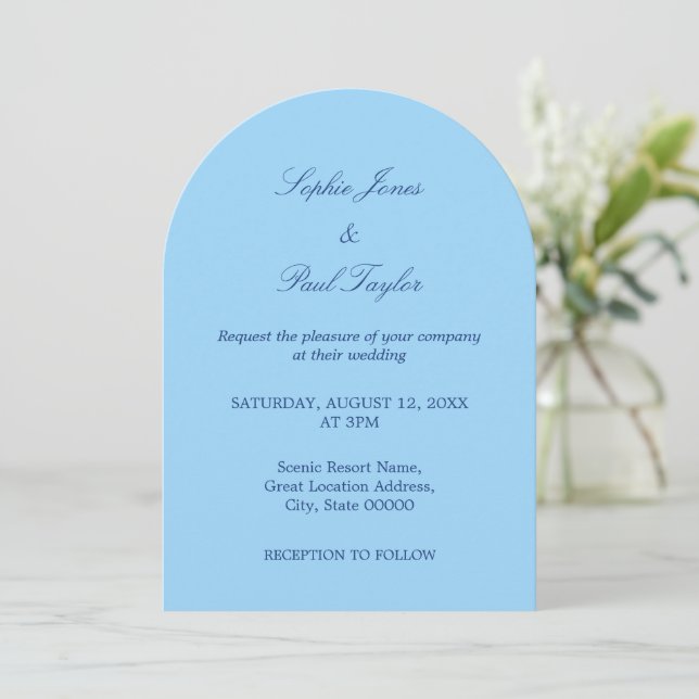 Bröllopsinbjudan till Cornros Blue Arch Wedding Inbjudningar (Stående Fram)
