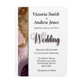 Bröllopsinbjudan till Cream, Guld och Rosa Swirl Magnet