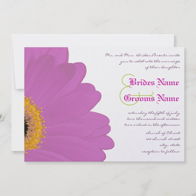 Bröllopsinbjudan till Daisyn Lime & Fuchsia Gerber Inbjudningar (Framsida)