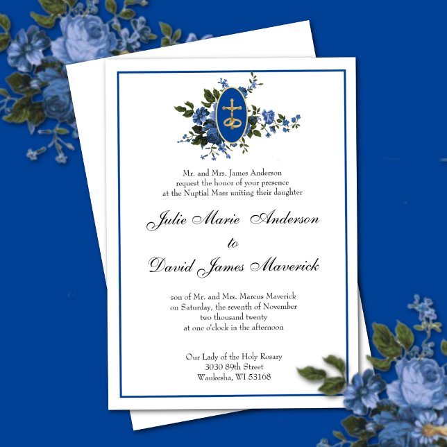 Bröllopsinbjudan till den katolska Eleganten Blue  Inbjudningar (Skapare uppladdad)