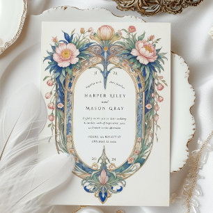 Bröllopsinbjudan till elegant Art nouveau Peonies Inbjudningar