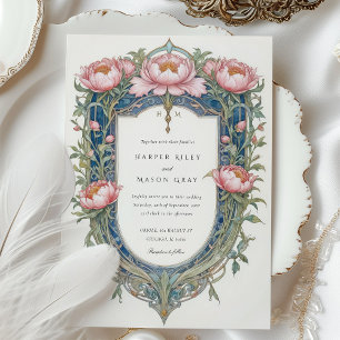 Bröllopsinbjudan till elegant Art nouveau Peonies Inbjudningar